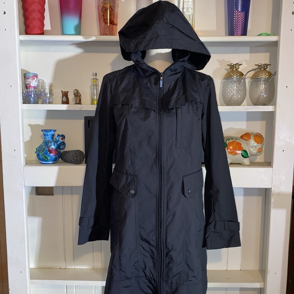 Cole Haan Black Medium Womens Long Windbreaker Raincoat